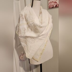 Elegant Cream Scarf with Gold Accents